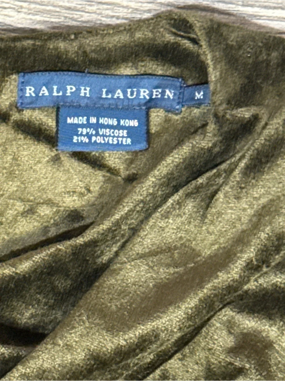 Vintage Ralph Lauren Olive Green Velvet Dress Puff Sleeve Cowl Neck Medium - Picture 6 of 10